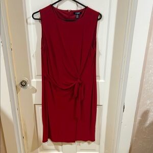 Chaps Red Tie Front Sheath Midi Dress